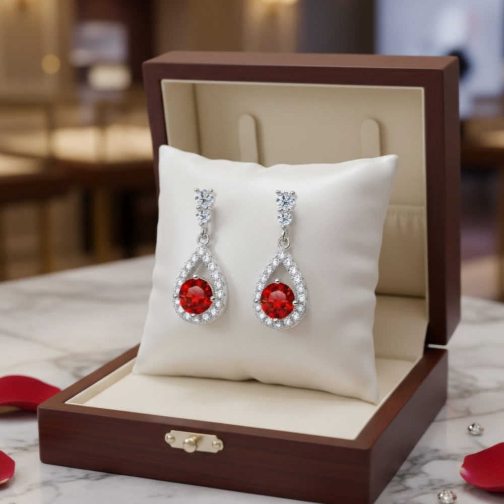 Moissanite Red Teardrop Earrings